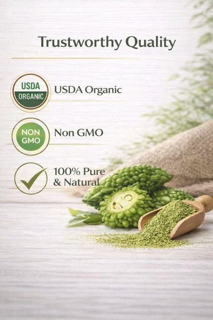 Peakright Karela 16 Ounce nutritional facts label close up view