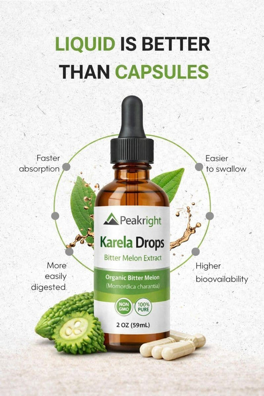 Peakright organic non GMO herbal bitter melon liquid concentrate dropper bottle lifestyle shot