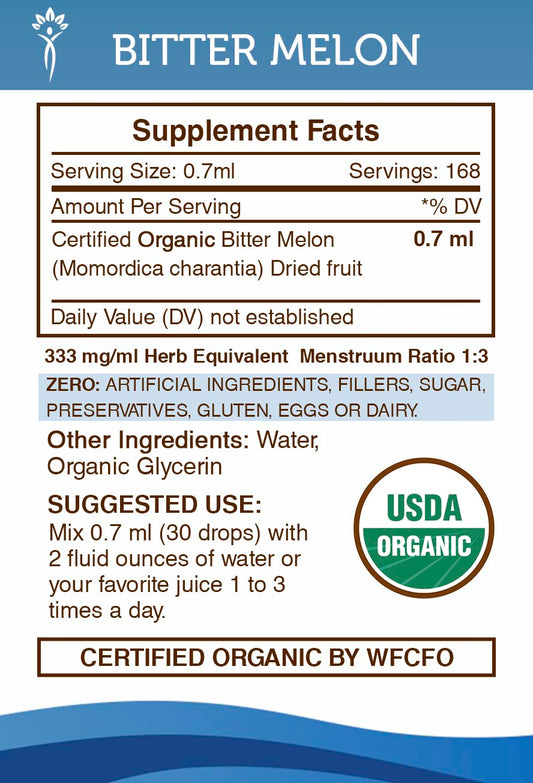 Secrets of the Tribe Momordica charantia glycerite liquid tincture bottle label ingredients and certification details