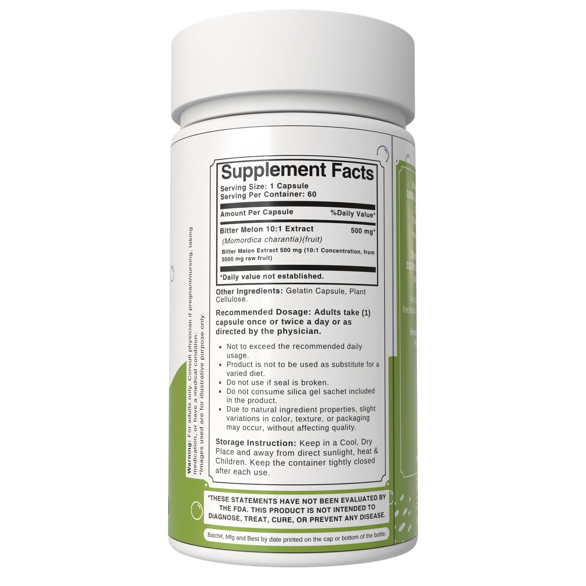 Bloofah Momordica Charantia 500mg capsules ingredient label facts
