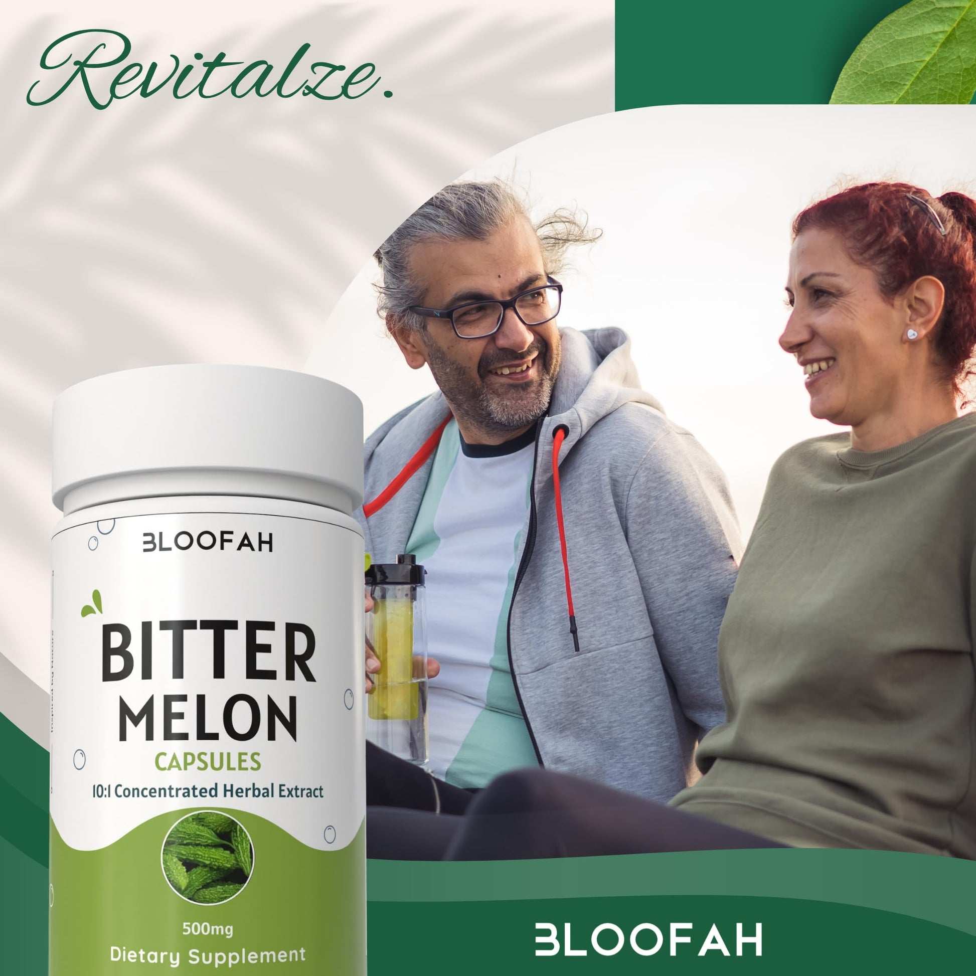 Bloofah herbal digestive health bitter melon capsules close up view