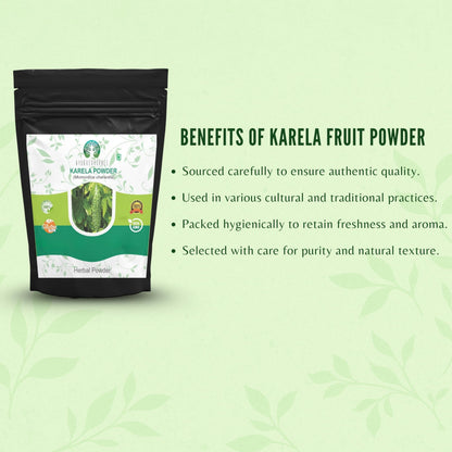 GMP certified Ayurvedic bitter melon powder jar on clean white background.