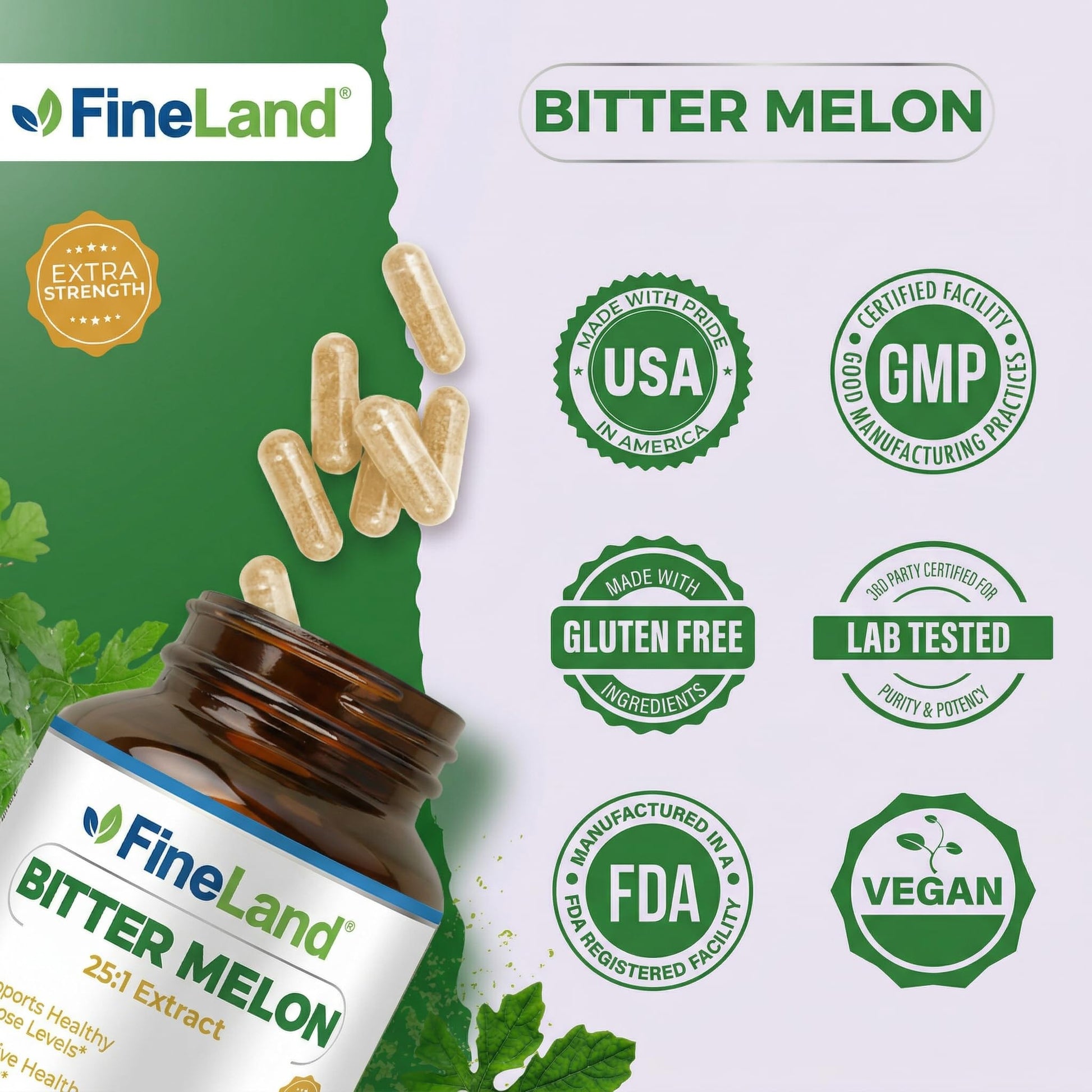 FineLand extra strength bitter melon extract for digestive and metabolic wellness.