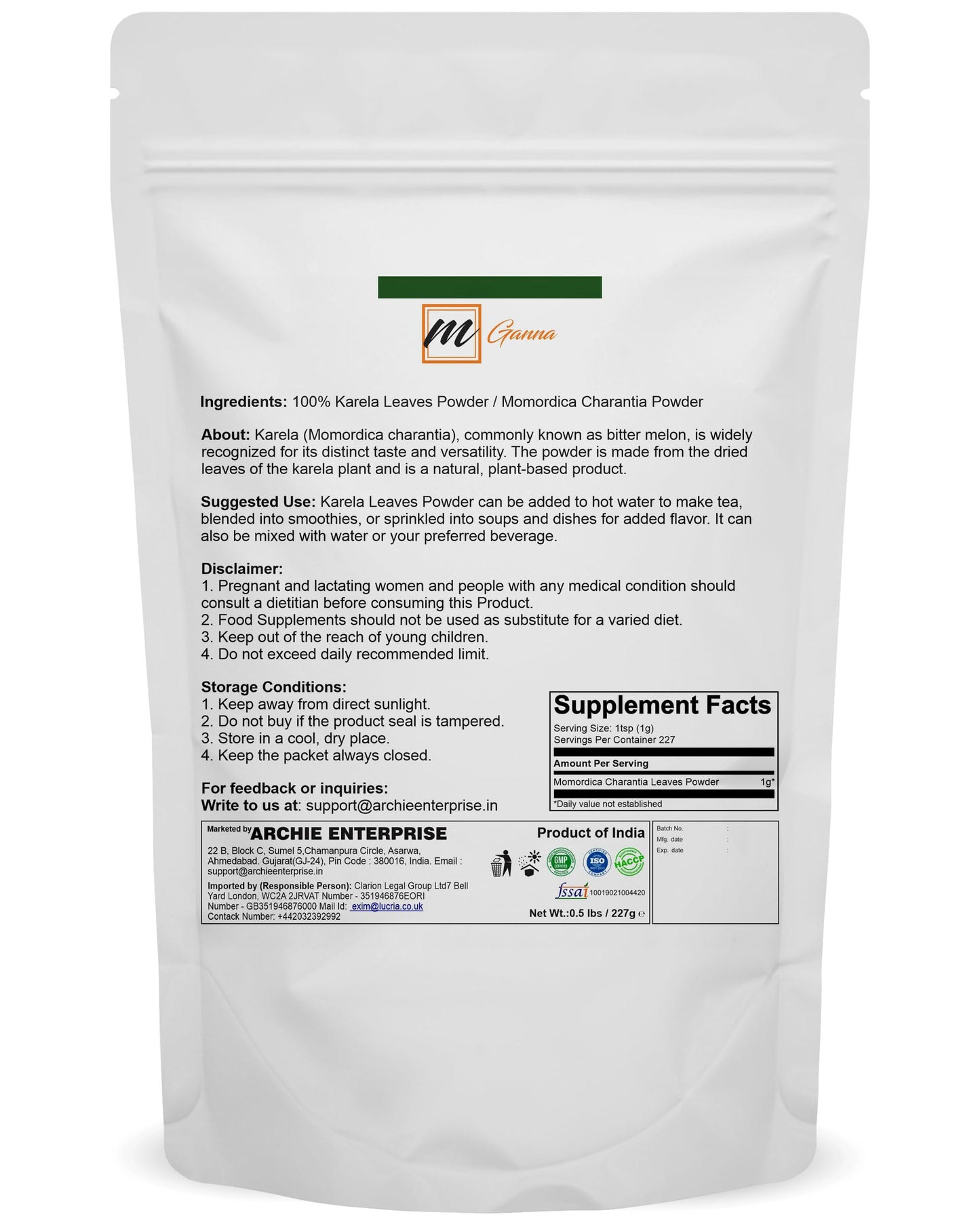 Finely ground bitter melon leaves powder texture for authentic skincare and wellness