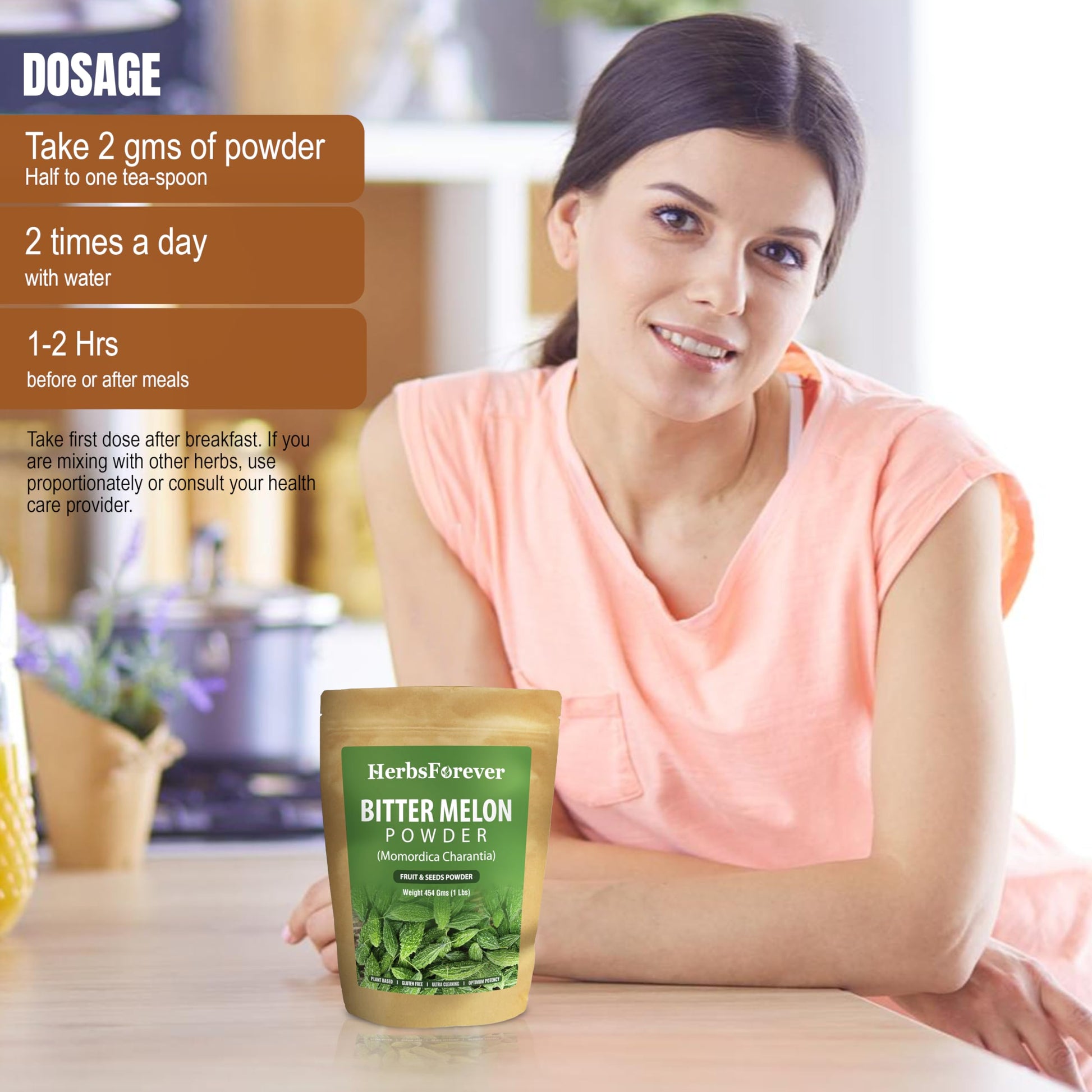 Herbsforever carbohydrate metabolism support powder 454 grams back label with directions for daily usage.