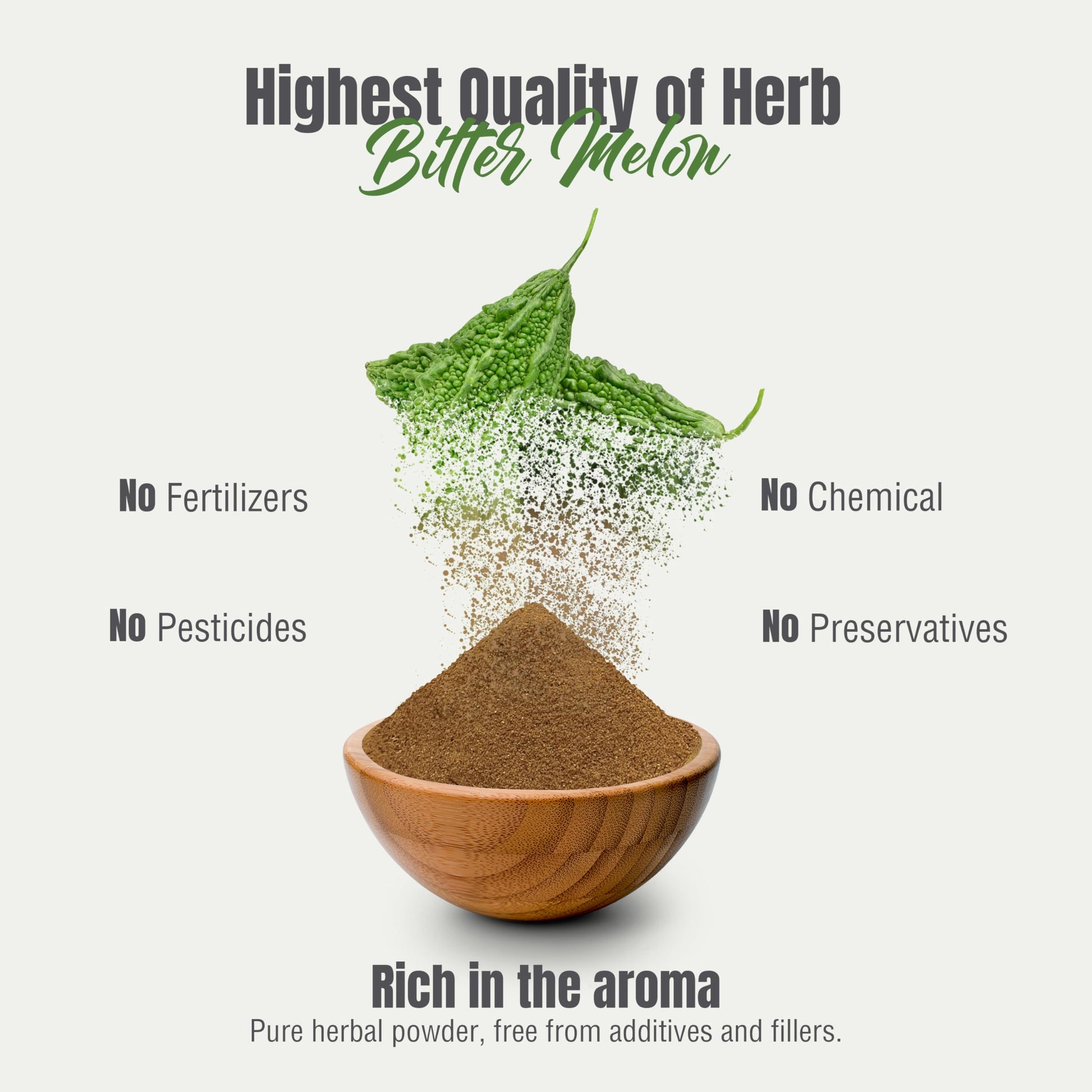 Herbsforever premium Karela powder container with secure lid emphasizing raw herbal purity.