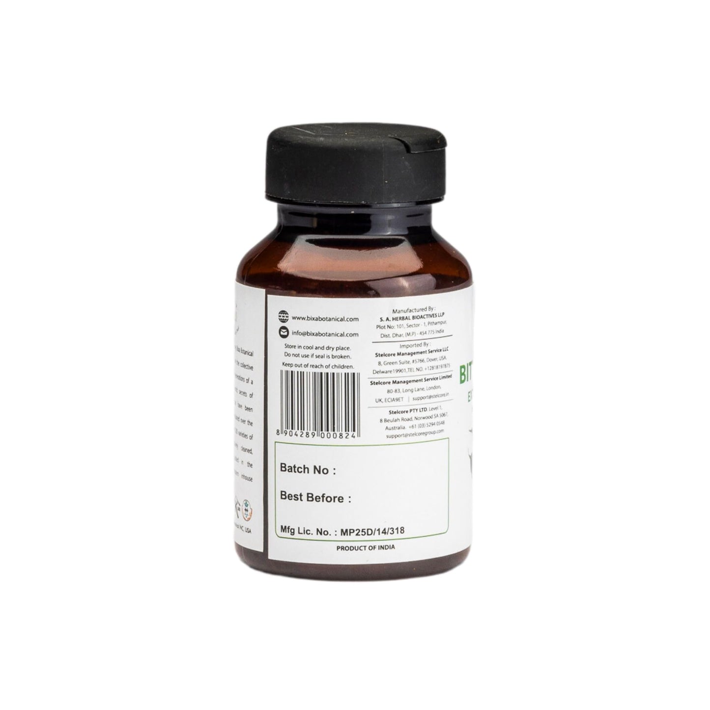 Authentic Bixa Botanical pure herbal food supplement 60 capsule bottle on a clean background