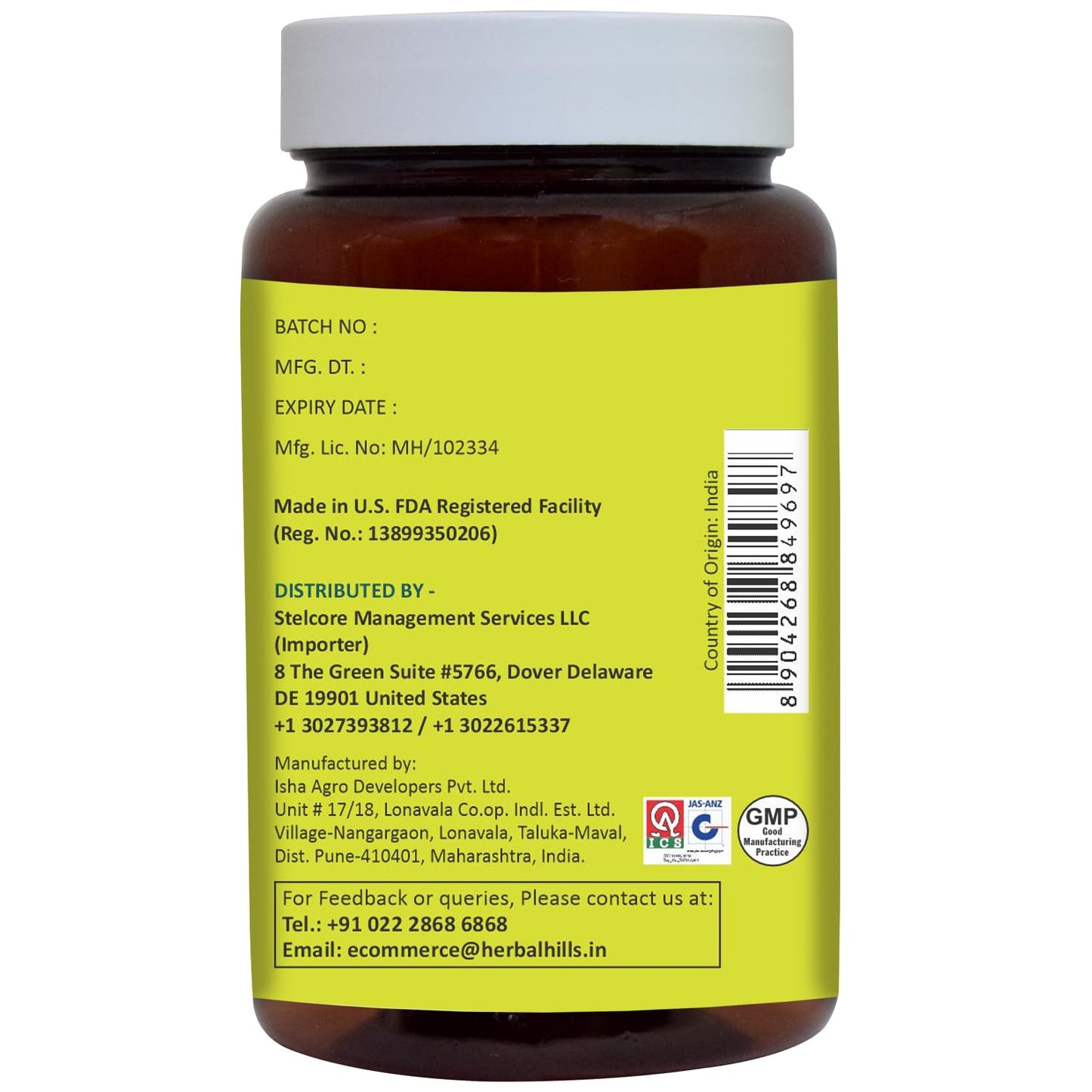 Herbal Hills Bitter Gourd Momordica Charantia vegetarian capsules showcasing the non-GMO clean formulation.