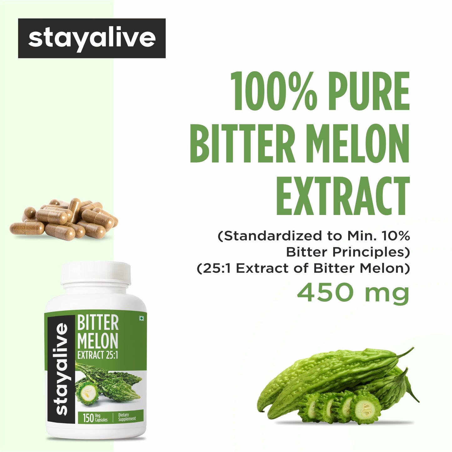 Supplement facts panel on STAY ALIVE bitter gourd extract bottle