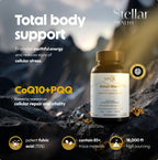 Supplement facts label of Stellar Health Ubiquinol CoQ10 capsules showing ingredients.