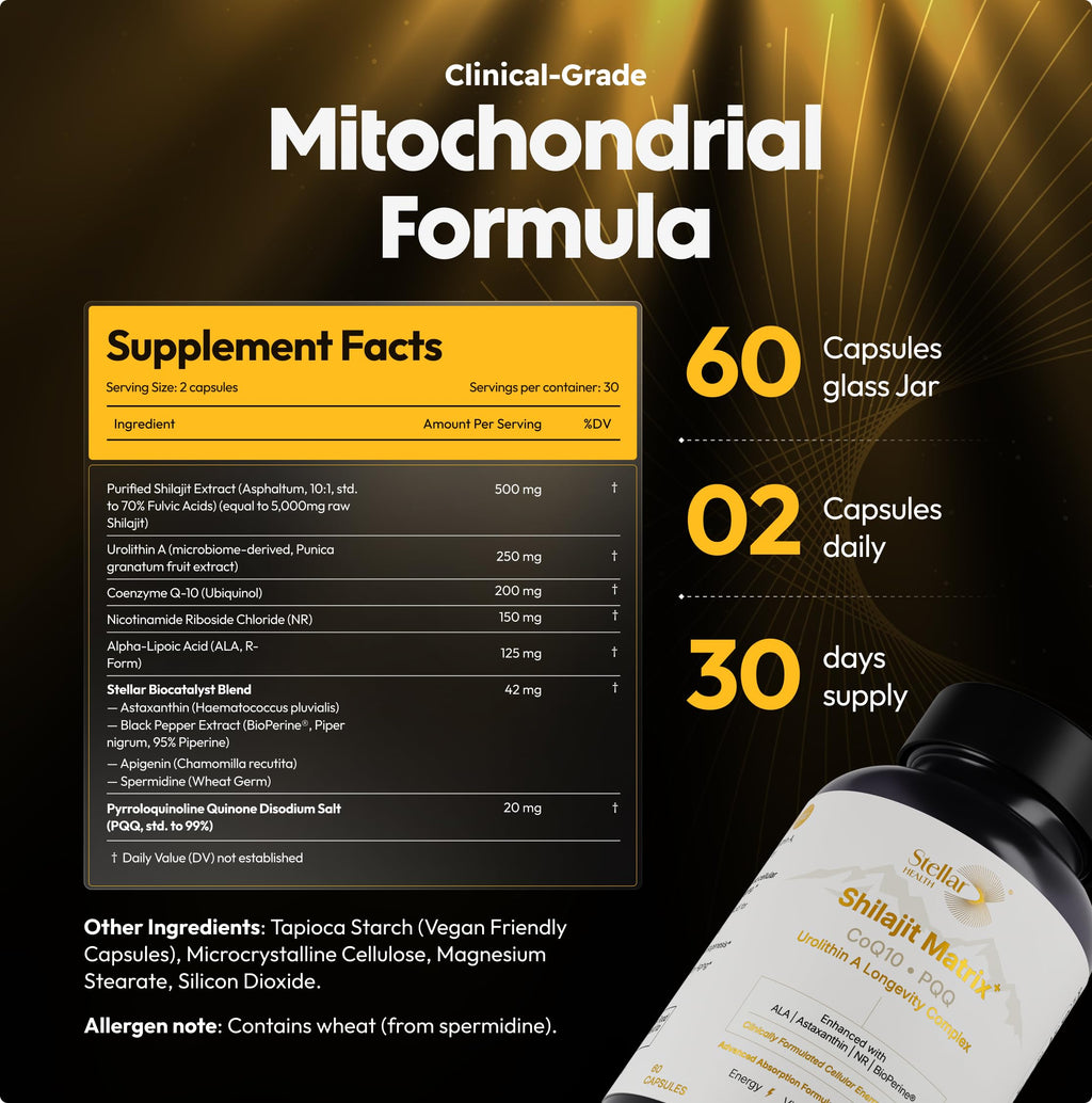 Science backed AI formulated capsule bottle for healthy aging and vitality.