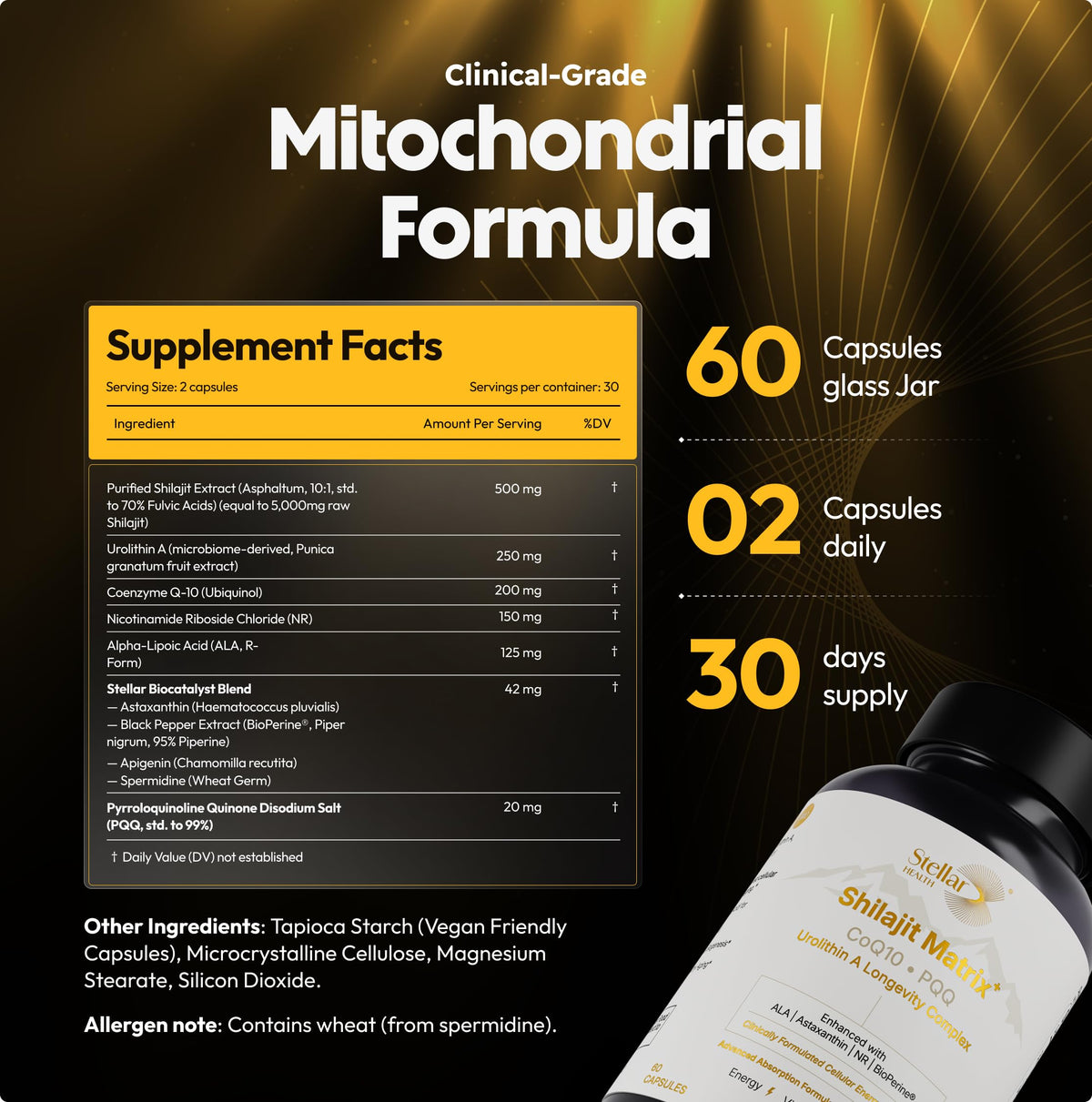 Science backed AI formulated capsule bottle for healthy aging and vitality.