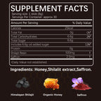 Yalei shilajit honey sticks with saffron packaging details and mineral facts.
