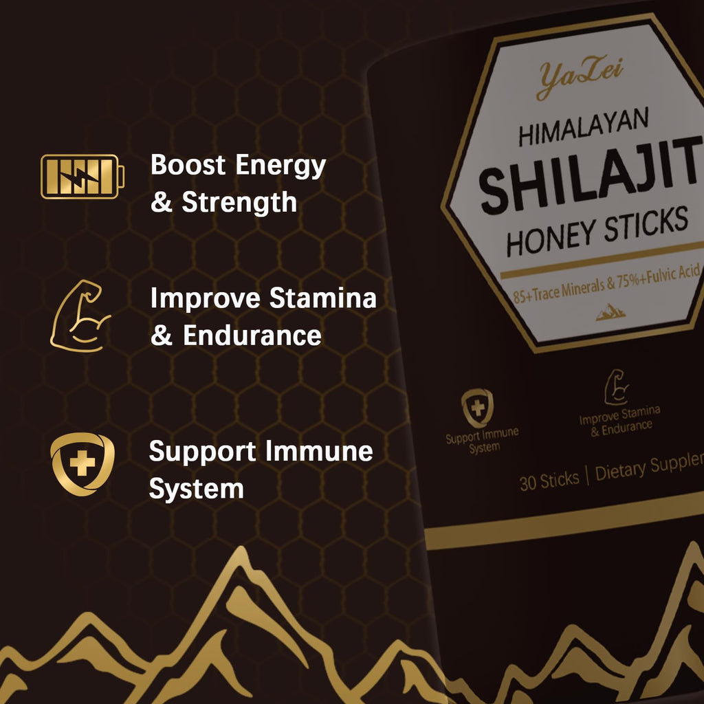 Nutritional label of Yalei shilajit sticks showing fulvic acid percentage.