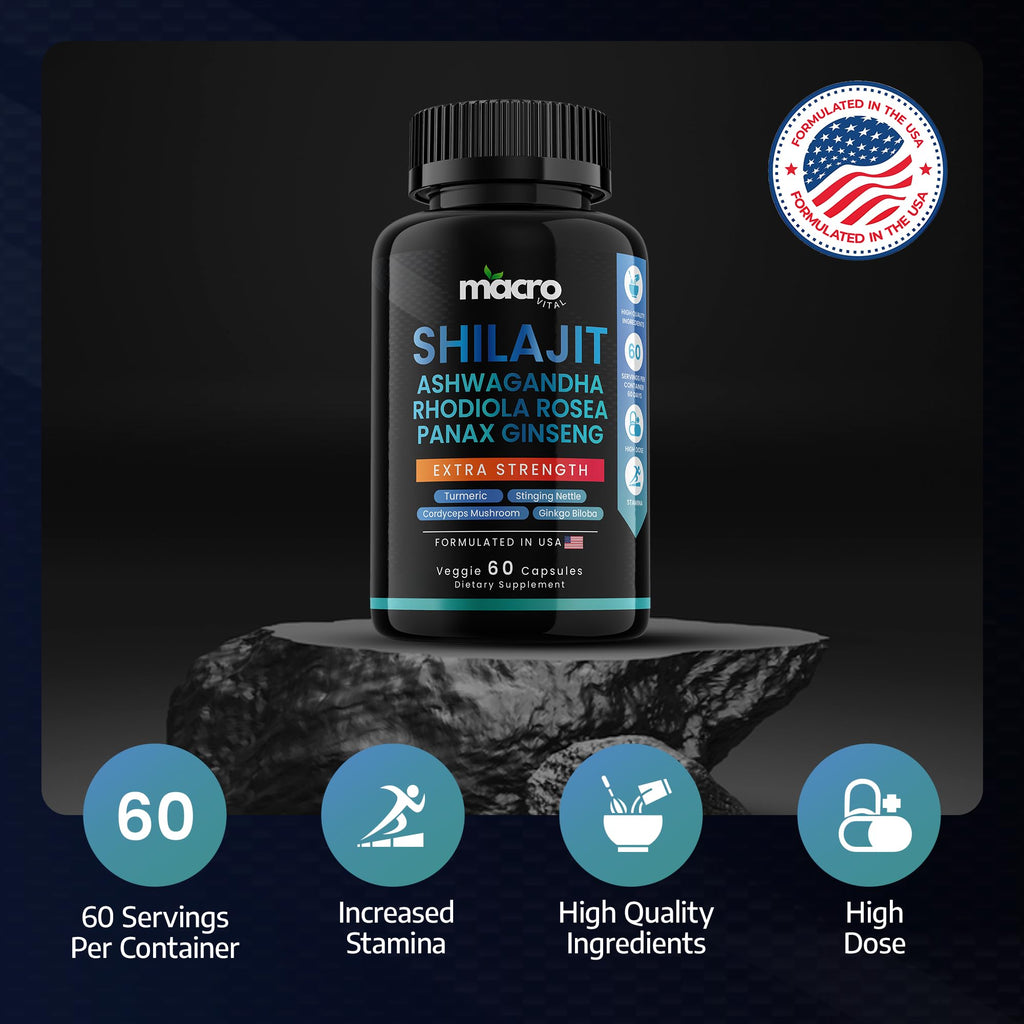 Macro Vital supplement collection layout emphasizing authentic USA sourced health and personal care products.