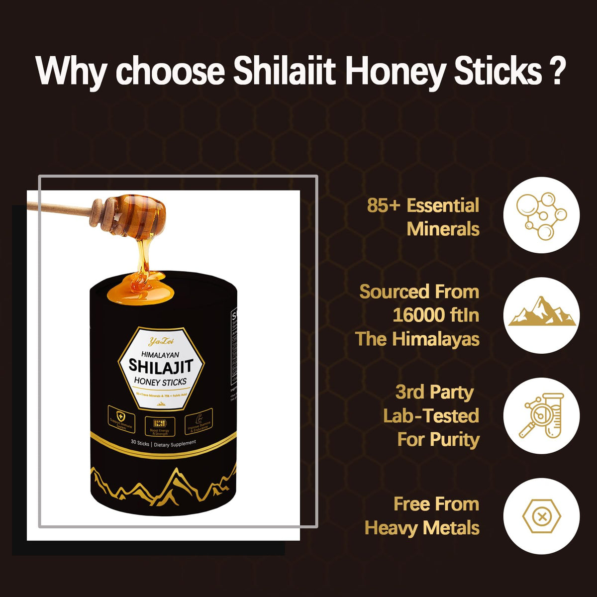 Authentic USA imported Yalei shilajit sticks container side view.