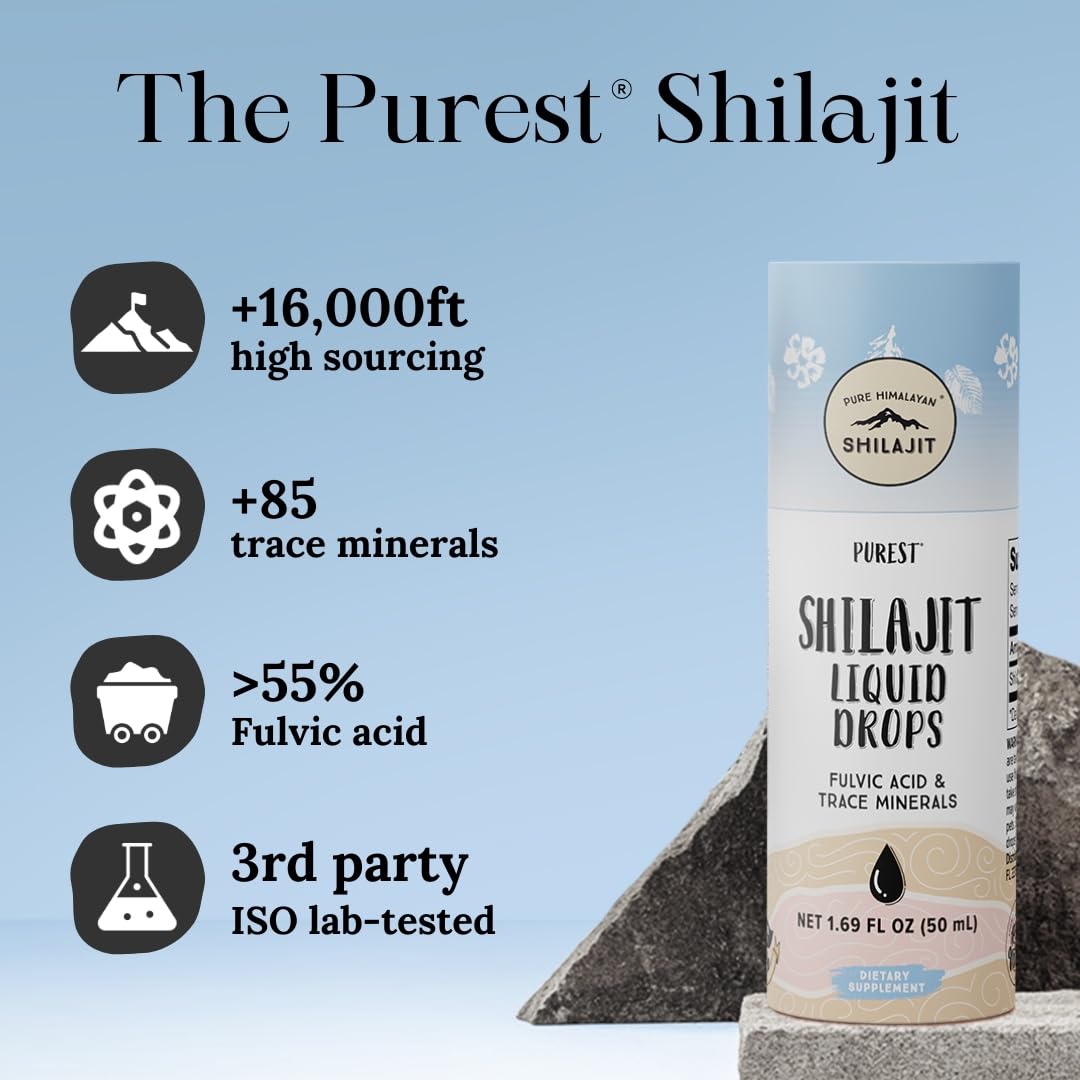 Authentic Pure Himalayan Shilajit liquid drops being mixed into a glass of warm water for daily wellness.