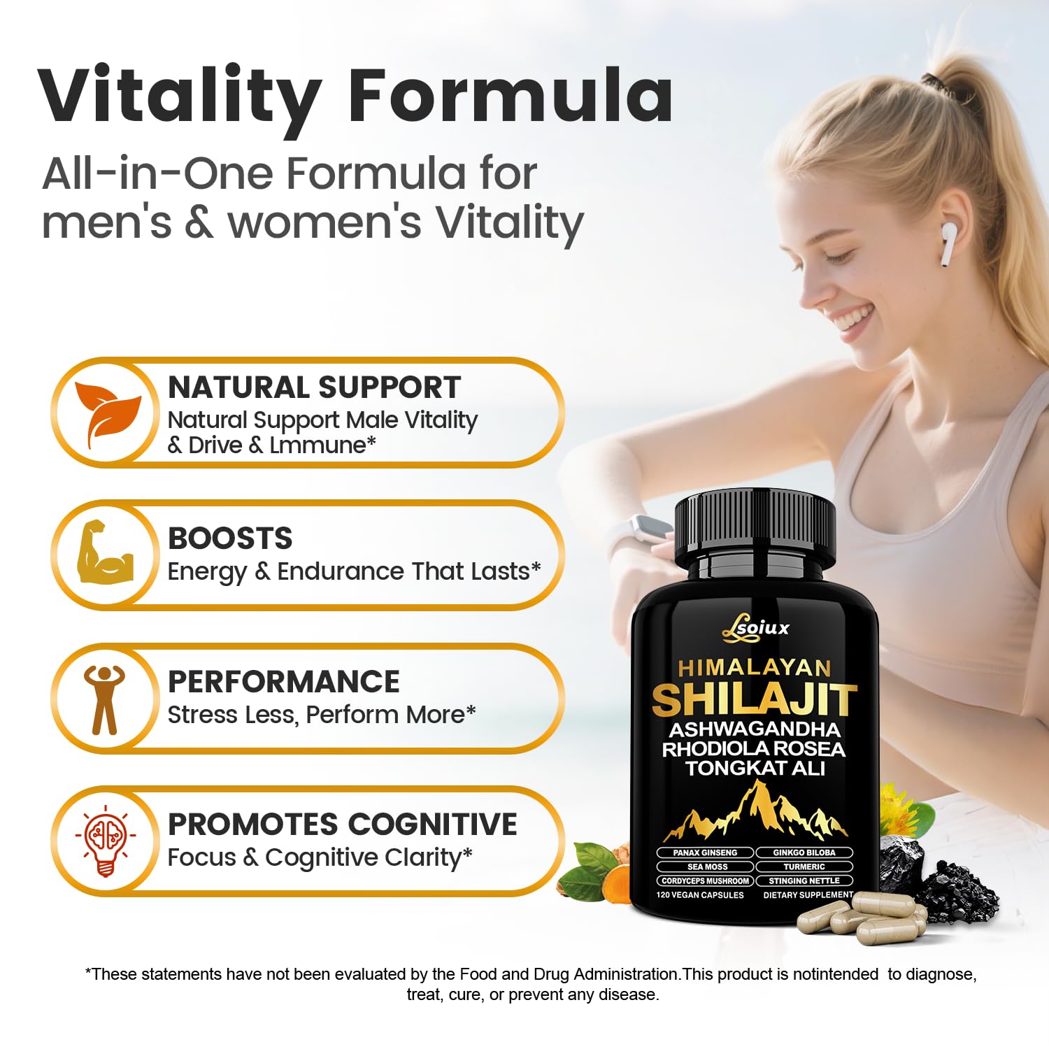 Natural adaptogen complex containing cordyceps and ginseng root.