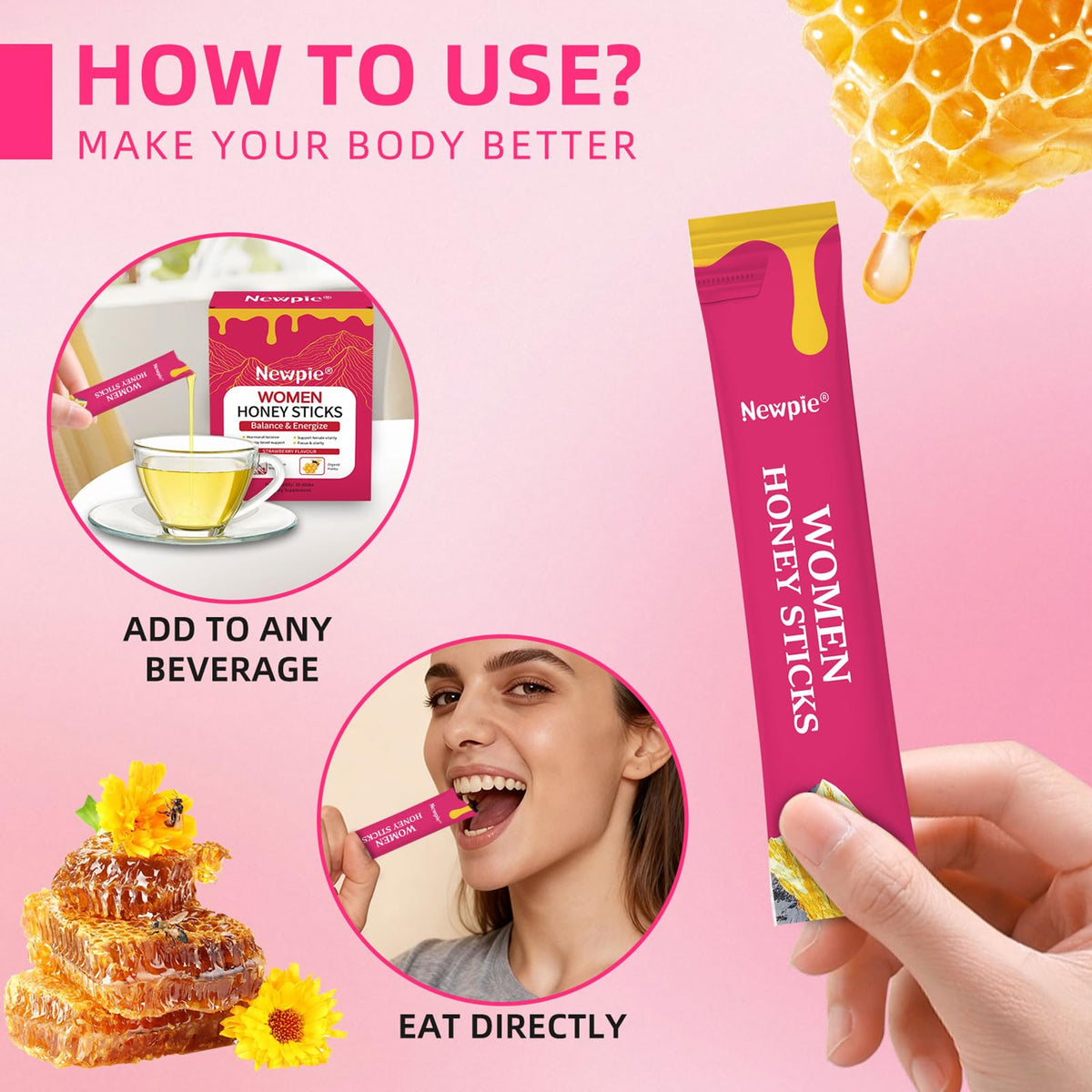 Authentic USA imported premium strawberry flavored honey sticks for daily stamina