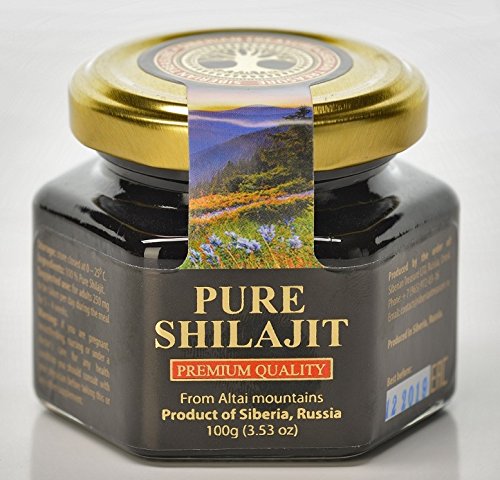 Siberian Treasure Mumijo 100 Grams jar showing premium mountain mineral pitch texture