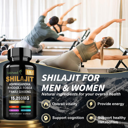Rolphood pure himalayan organic shilajit pills showing capsule size and form