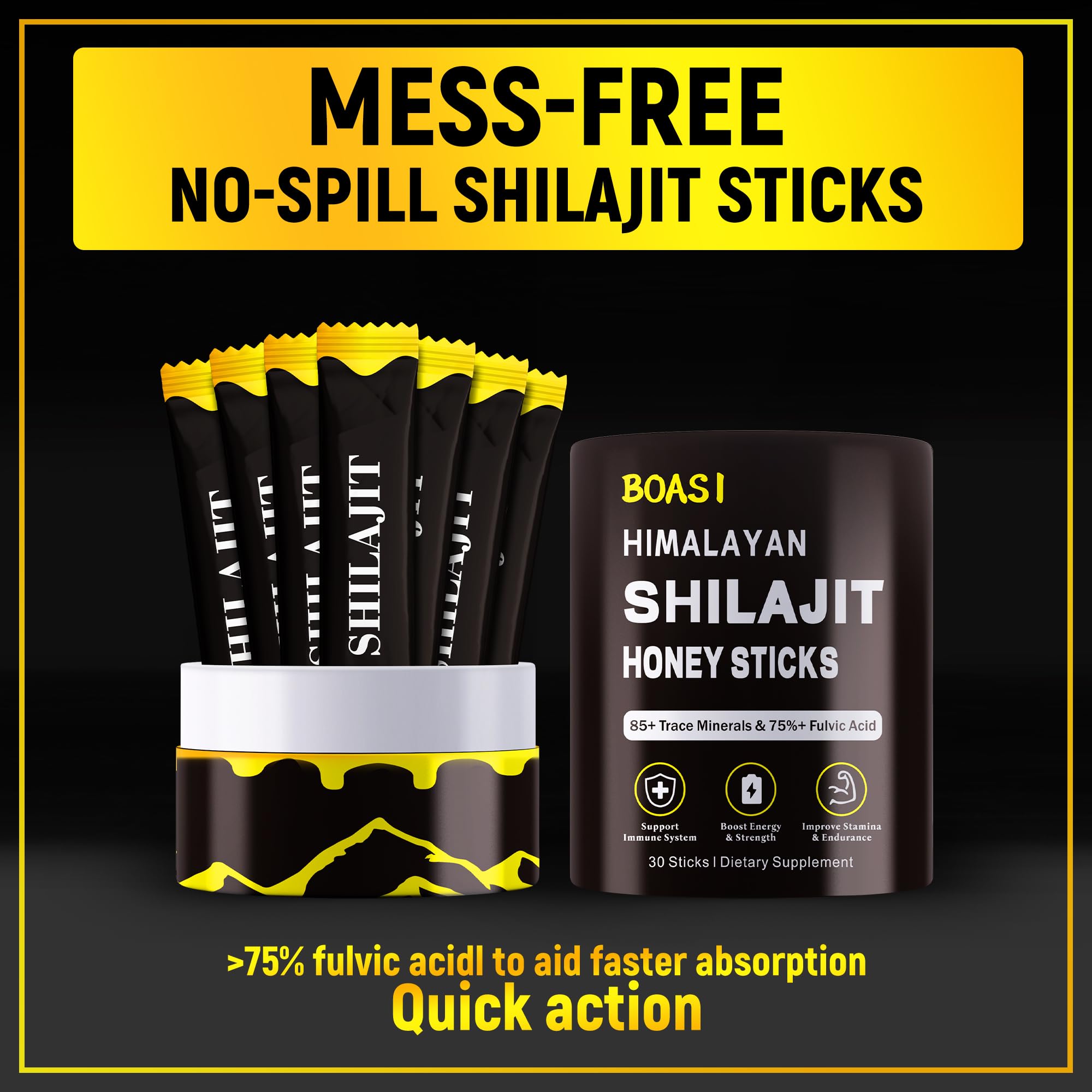 Individual single serve Himalayan shilajit gel packets with saffron and organic honey for on the go vitality.