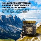 Siberian Green authentic Altai shilajit glass jar with gold lid and measuring spoon