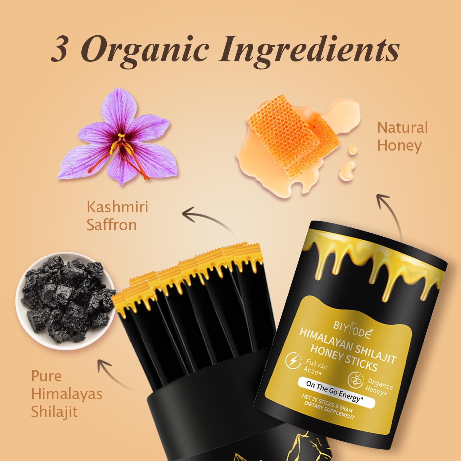 Auixopi Himalayan shilajit and wildflower honey packets for natural energy