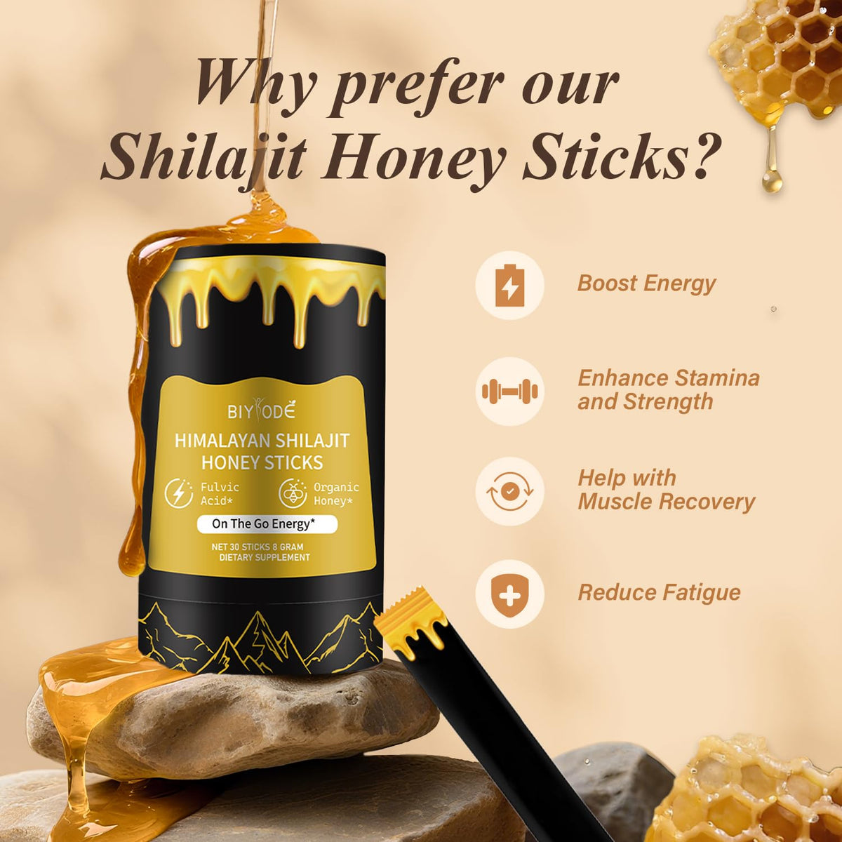 Portable wellness supplements showing thirty individual shilajit stick packets
