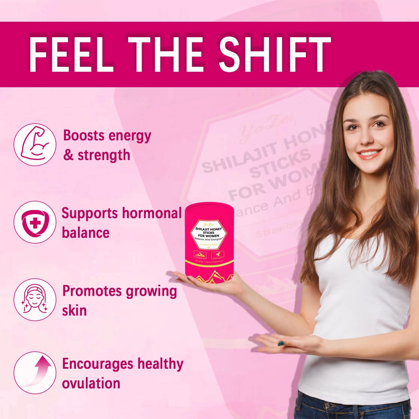 Yalei shilajit resin with shatavari extract supplement container displaying certified organic ingredients label