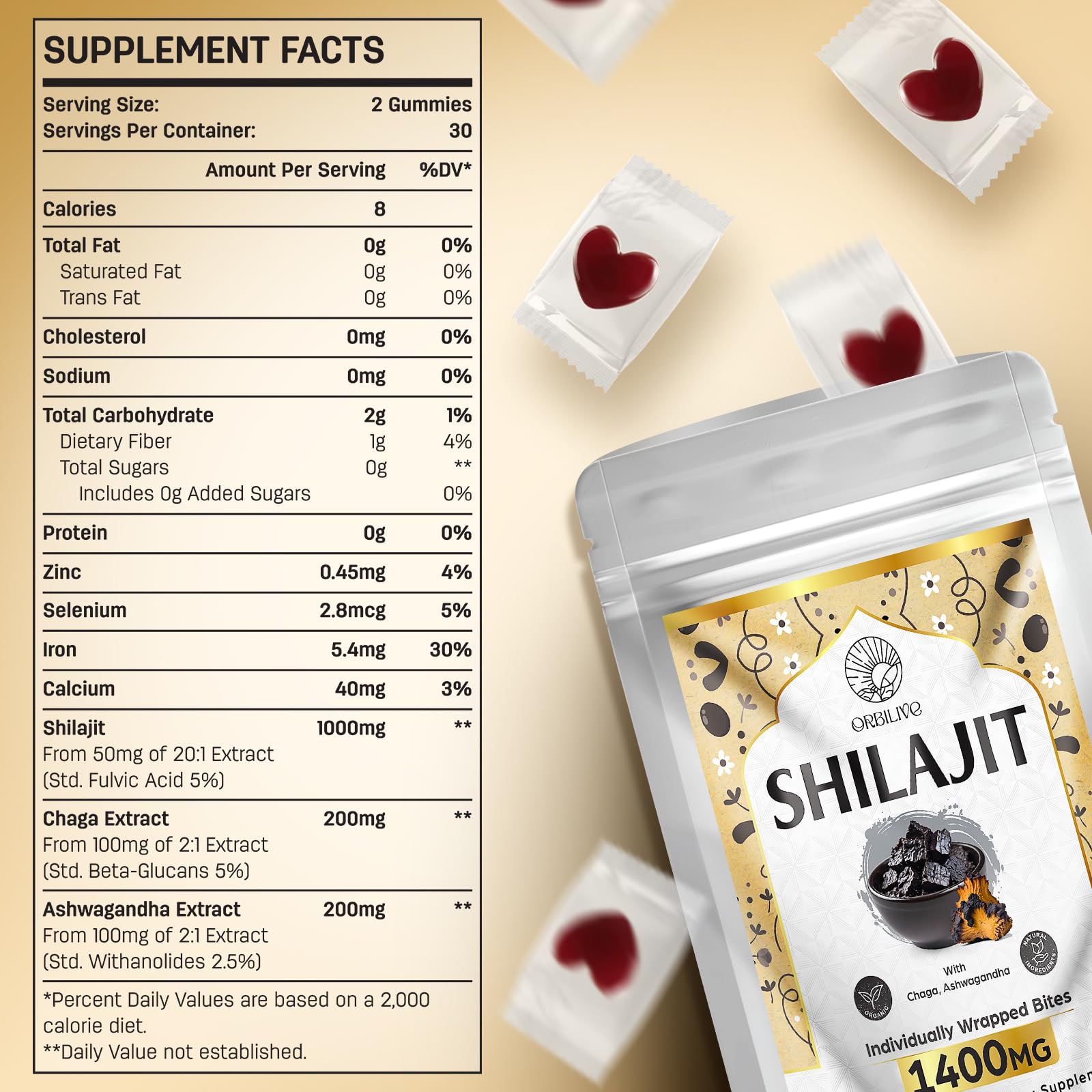 Orbilive 1400 Milligrams sugar free adaptogen supplement with ashwagandha for natural energy booster.