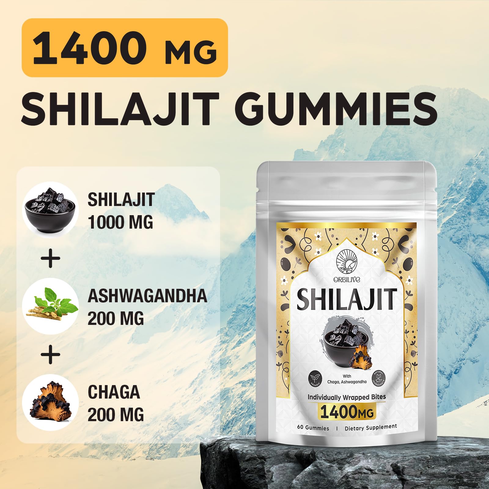 Individually wrapped heart shaped organic shilajit gummies rich in eighty five trace minerals.