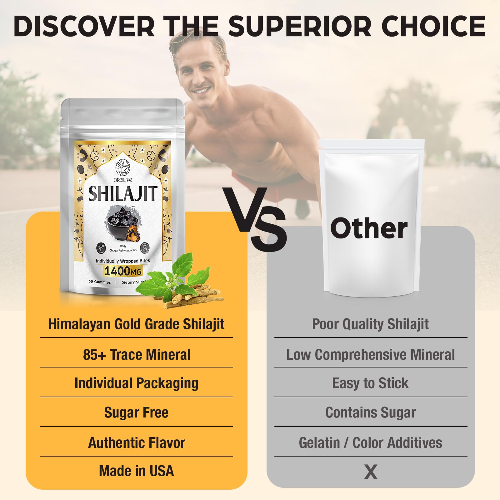 Vegan and gluten free shilajit gummies blended with chaga extract for optimal immune health.
