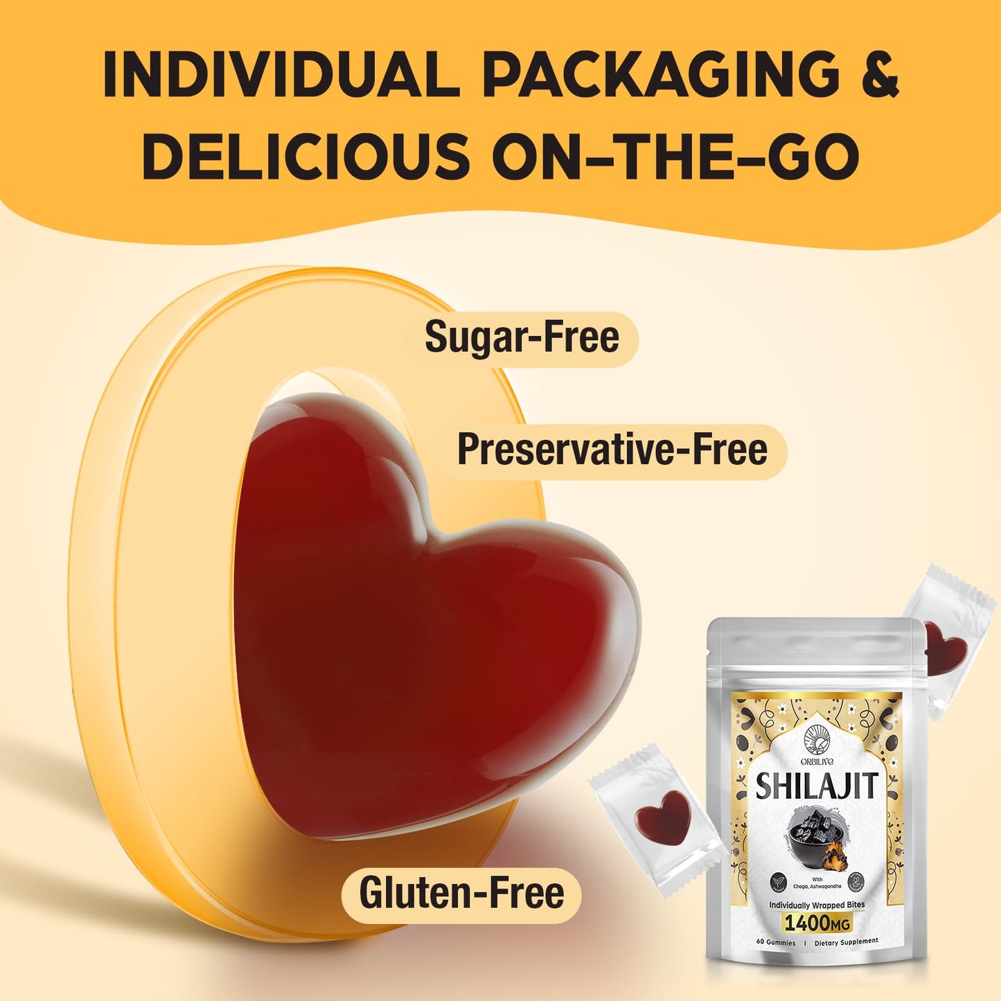 Orbilive sugar free daily wellness supplement designed for stamina enhancement and stress relief.