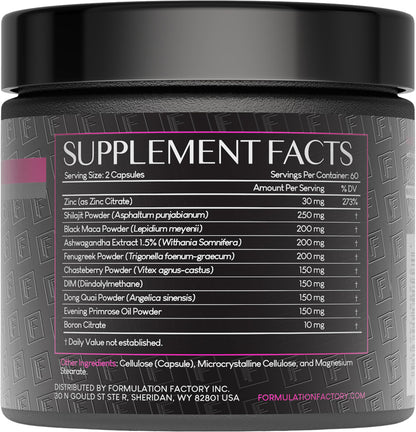 Maca root and ashwagandha hormone balance supplement label details