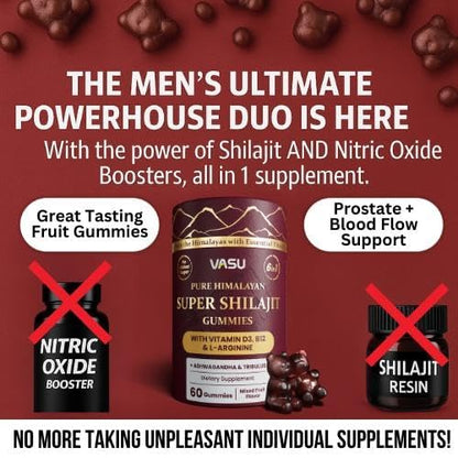 Premium mixed fruit flavored shilajit gummies for men and women stamina enhancement.