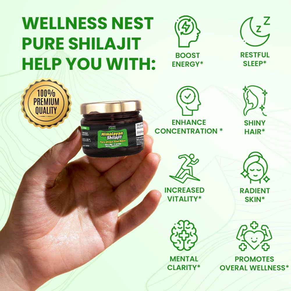 Wellness Nest Ayurvedic shilajit resin with 24k gold showcasing authentic dark gold-infused texture