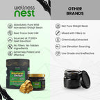 Wellness Nest 24k gold shilajit jar highlighting the authentic imported product seal