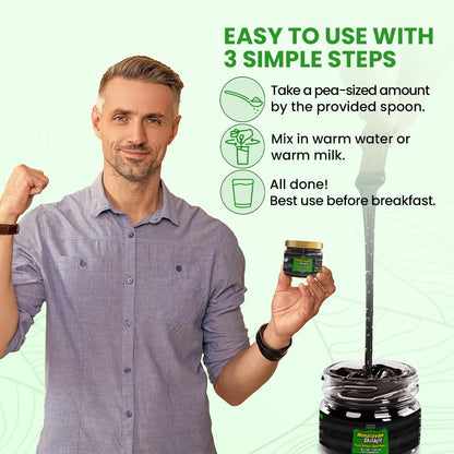 Full wellness supplement setup displaying the 30g jar of Wellness Nest Himalayan shilajit