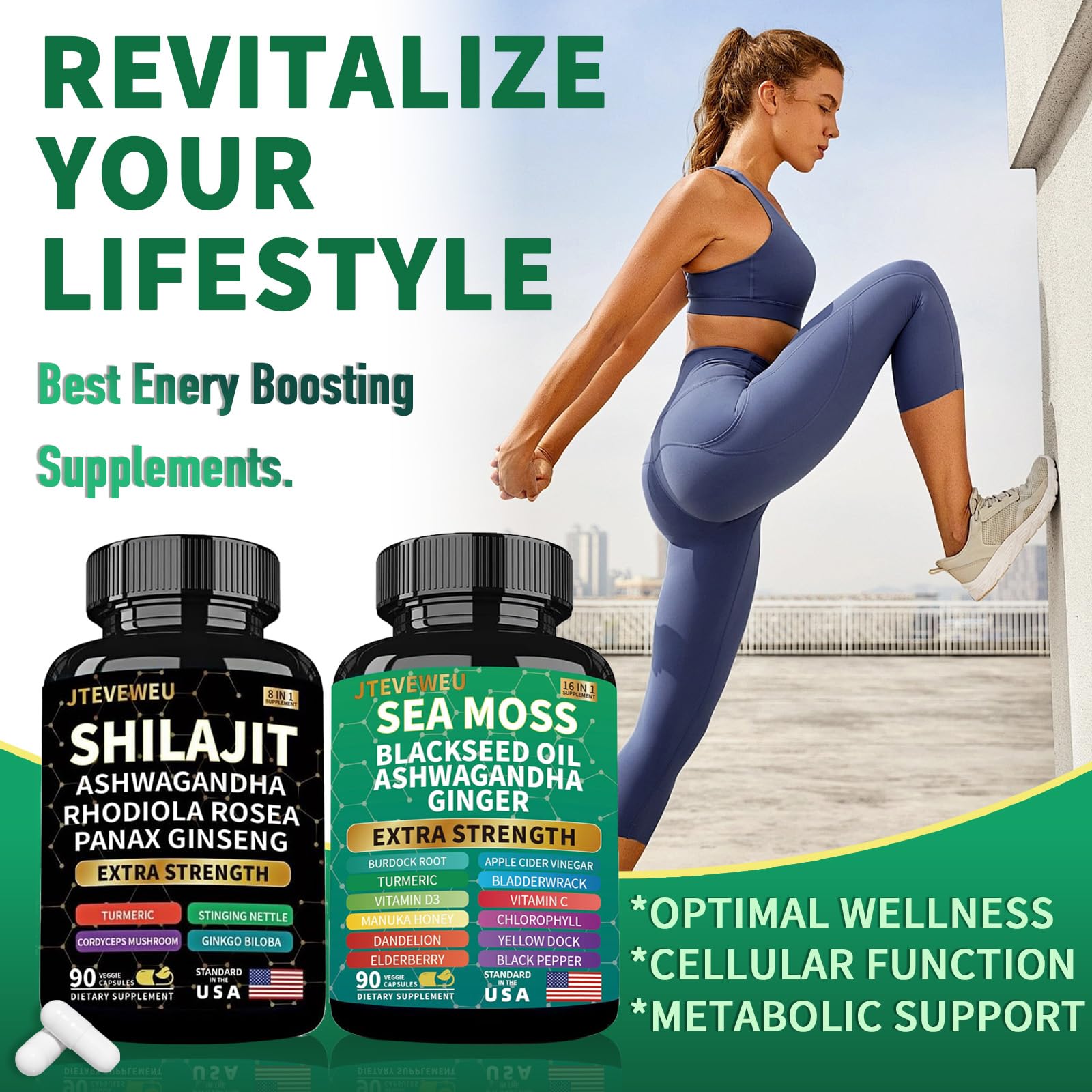 Authentic USA imported 16-in-1 sea moss and shilajit dietary capsules.