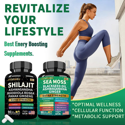 Authentic USA imported 16-in-1 sea moss and shilajit dietary capsules.