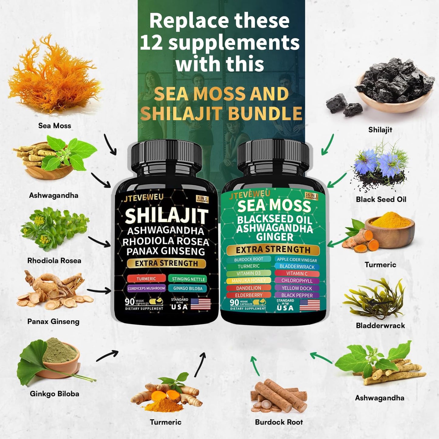 Ninety vegetarian capsules of premium shilajit and ashwagandha blend.