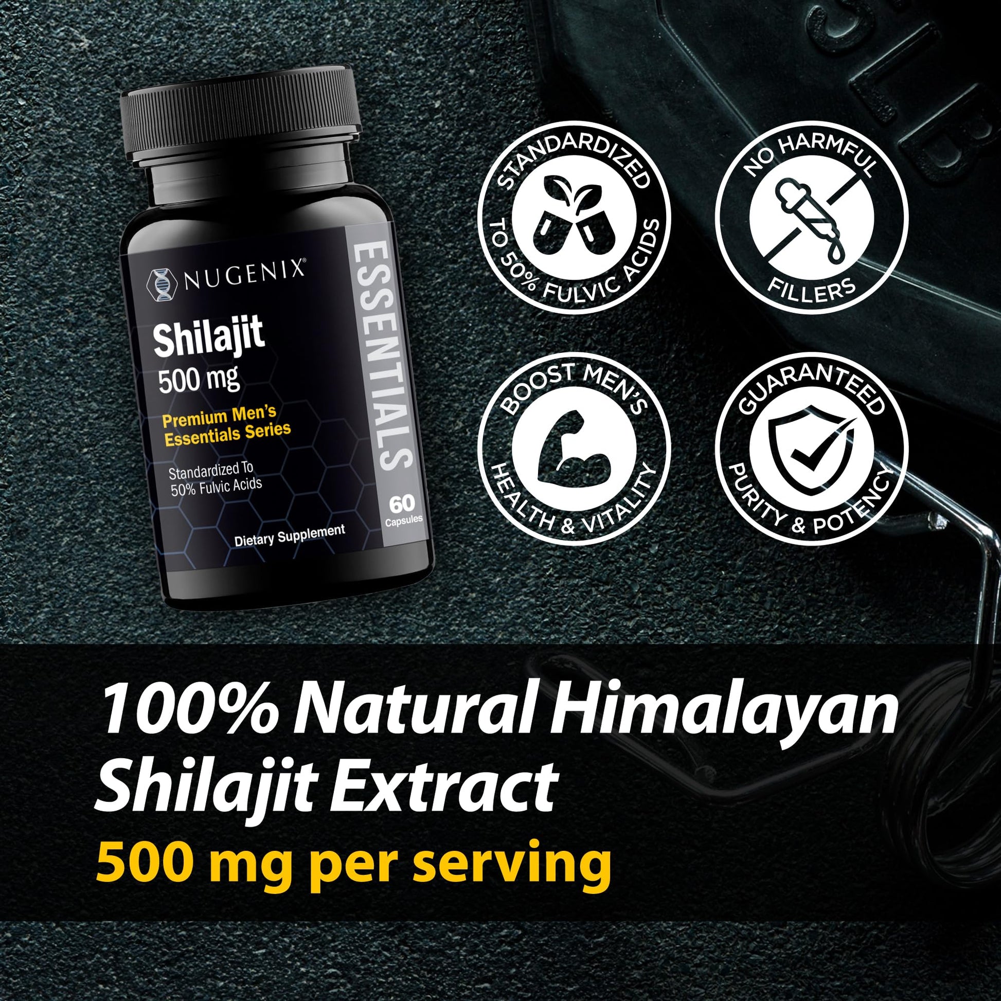 Premium Himalayan Shilajit 500mg pure extract capsules by Nugenix for stamina and energy