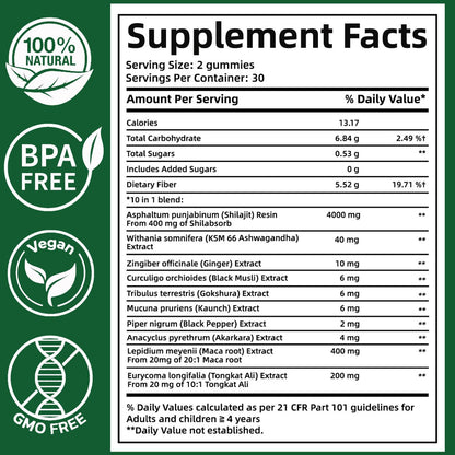 Hanachi Himalayan shilajit gummies supplement facts label showing ingredients and fulvic acid content