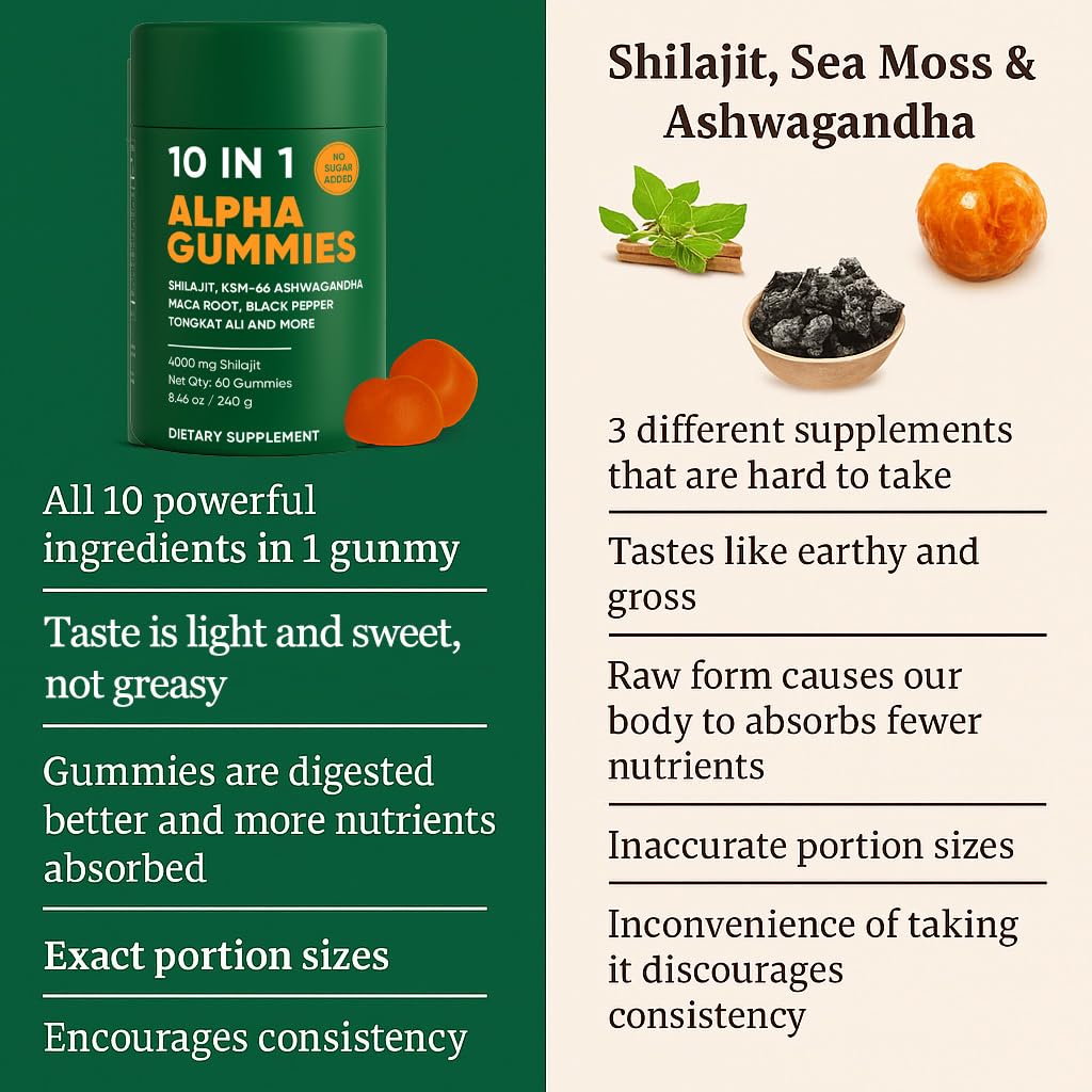 Hanachi sugar free alpha shilajit gummies lifestyle shot displaying the vegan dietary supplement