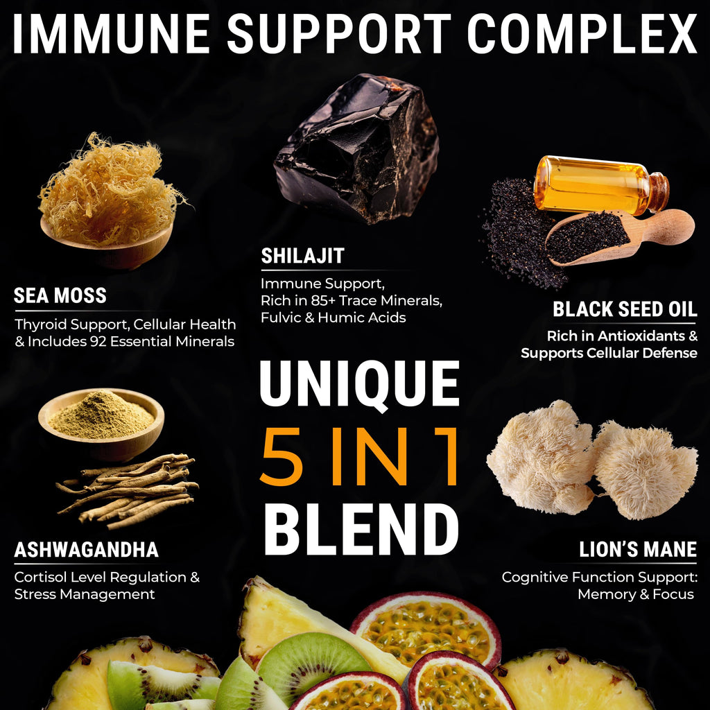 Key Elements pure Himalayan shilajit and Irish sea moss dietary supplement bottle for daily energy.