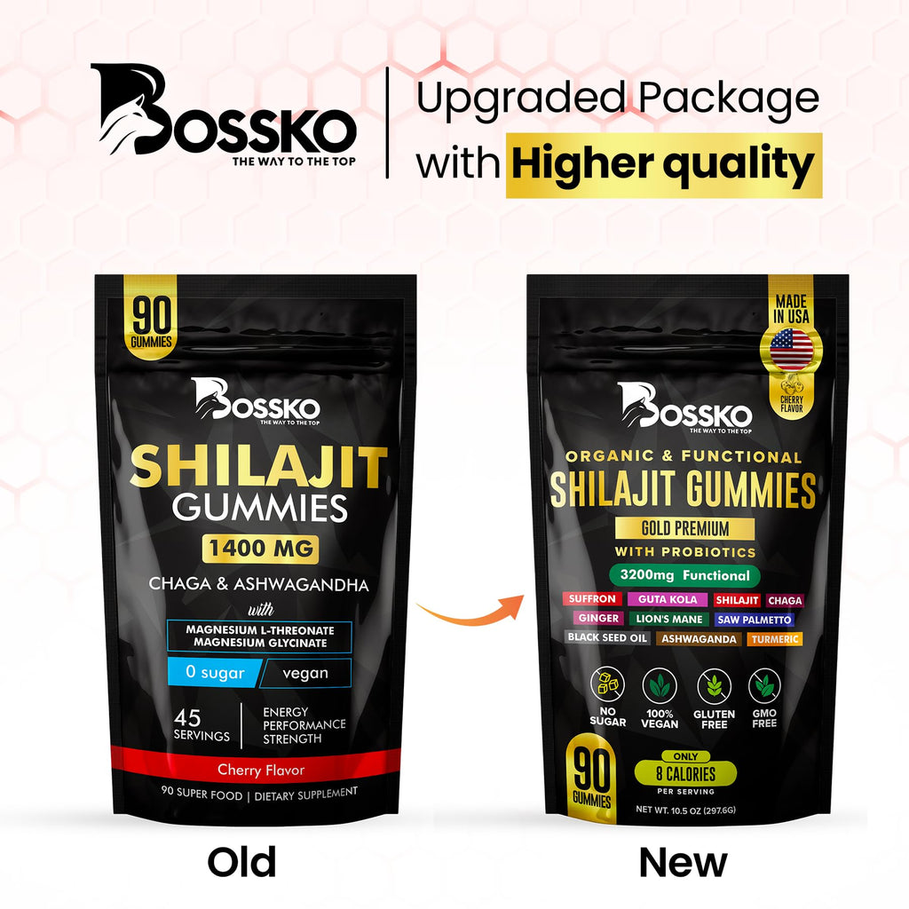 Bossko vegan ashwagandha and chaga shilajit gummies cherry flavor