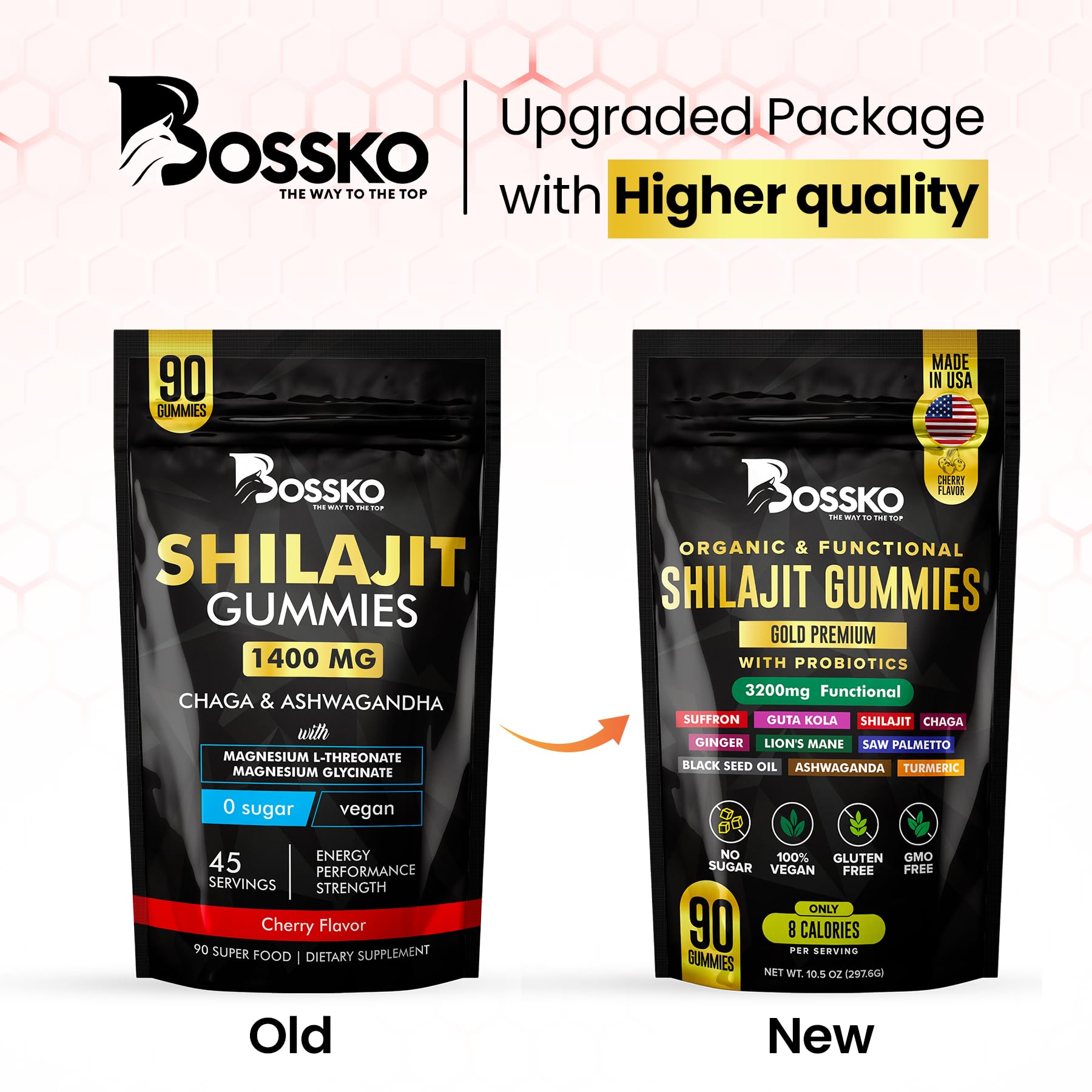 Bossko vegan ashwagandha and chaga shilajit gummies cherry flavor