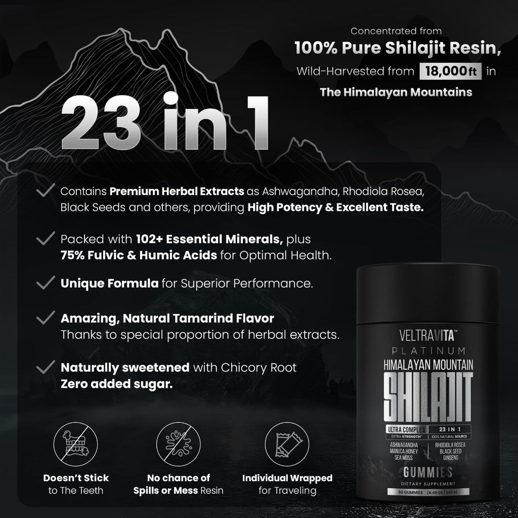 VeltraVita twenty three in one shilajit gummies imported daily wellness adaptogen formula