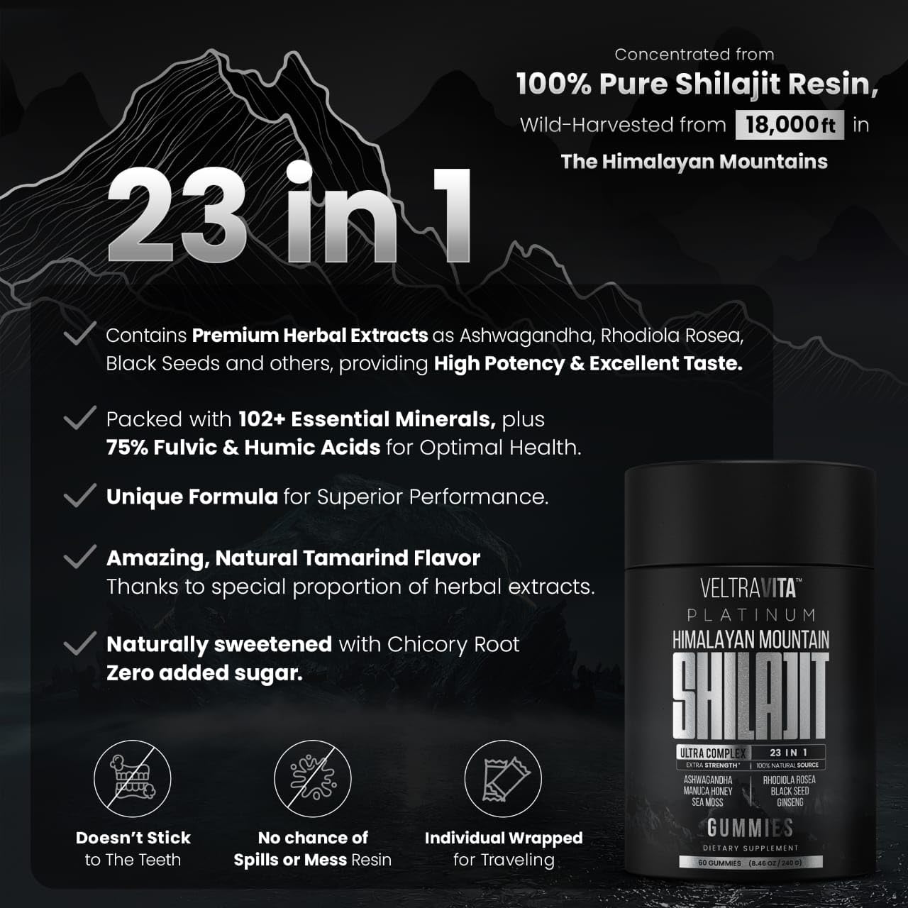 VeltraVita twenty three in one shilajit gummies imported daily wellness adaptogen formula